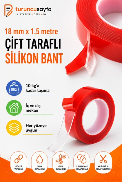 18 mm x 1.5 metre ÇİFT TARAFLI SİLİKON BANT EKSTRA GÜÇLÜ