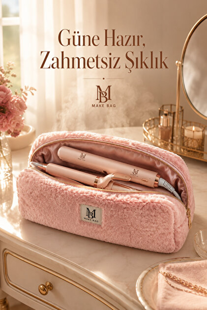 PEMBE PELUŞ SAÇ ŞEKİLLENDİRİCİLERİ İÇİN SEYAHAT ÇANTASI