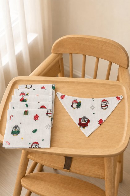 7-Pack 100% Cotton Baby Mouth Wipes and Baby Drool Bib Scarf - Checkered Muslin