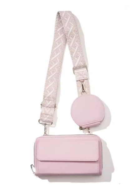 5766 Multi-Compartment Imported Crossbody Women's Bag and Wallet Set - Patterned Strap