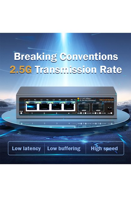 EU Plug 2.5Gbps Network Switch 4+2 Port 2500Mbps Ethernet Switcher 2 Port 10G SFP+ Slot