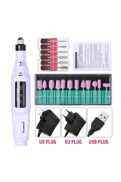 USB Plug White-Set-A LULAA Portable Professional Electric Nail Drill Machine Manicure Tools Pedicure