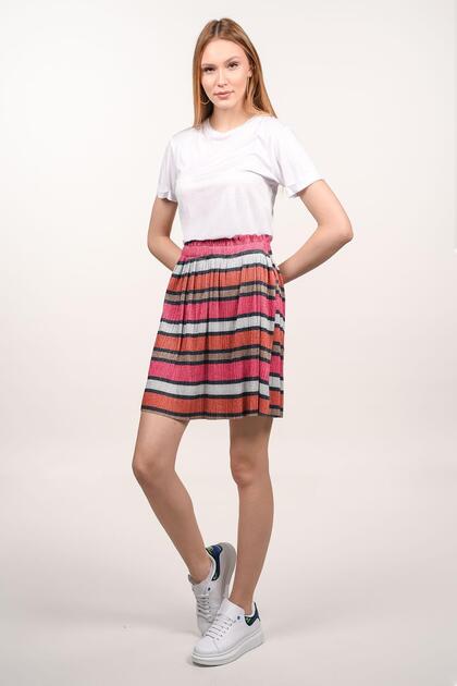 Elastic Waist Silvery Pleated Skirt (B20-160607)