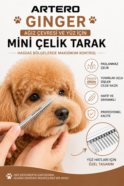 Ginger Ağız Çevresi ve Yüz için Mini Köpek Tarağı