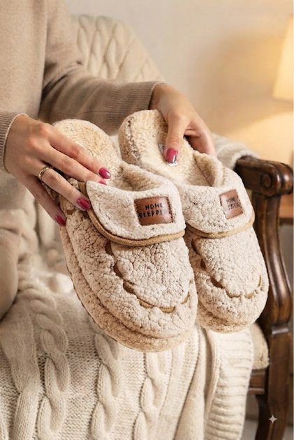 Women's Patterned Postpartum Non-Slip Lightweight Sole House Slippers Furry Slippers Dowry Bundle