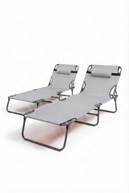 Sırt Ayarlı Katlanabilir Kademeli Şezlong 2'li Set - Gri