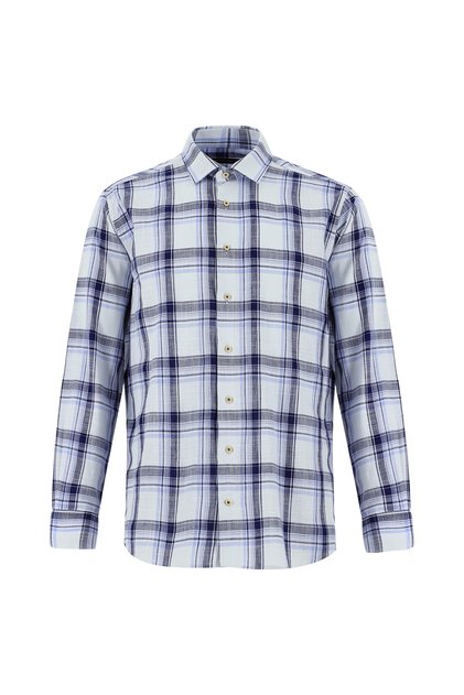 Long Sleeve Regular Fit Plaid Linen Shirt