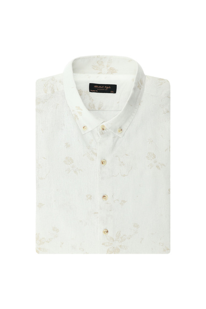 Plus Size Long Sleeve Regular Fit Patterned Buttoned Collar Sporty Cotton Linen Shirt