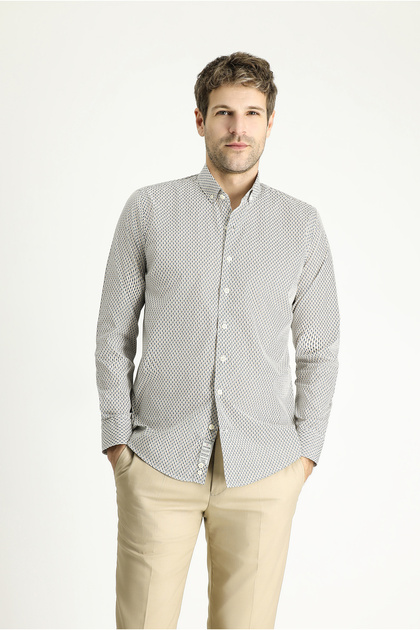 Long Sleeve Slim Fit Slim Fit Printed Cotton Button Collar Shirt