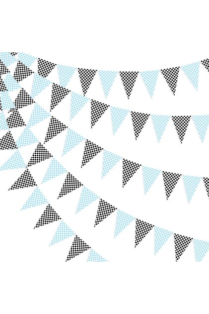 Blue Blue Race Car Party Decorations Checkered Triangle Banners,Racing Flags Banner,Checkered Racing