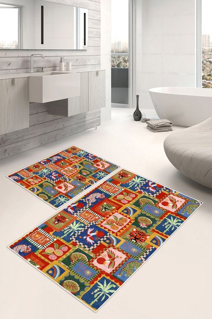 Modern Animal Pattern Printed Non-Slip Base Set of 2 Bath Mats Toilet Set (50X60Cm-60X100Cm)