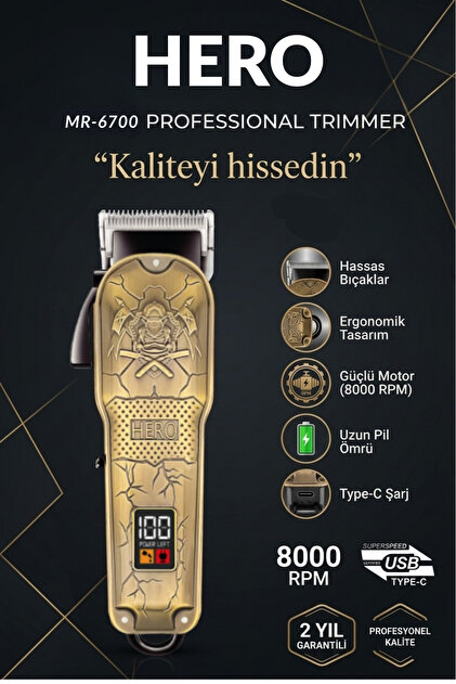 JASPER JPR-6700 Hero Şarj Göstergeli 6 Kademeli 8000 RPM 1800 mAh