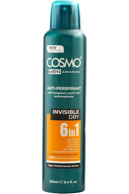 Cosmo Men Advanced Body Anti-Perspirant Deodorant Spray 48H Invisible Dry 250ml Men | Long-Lasting Sw