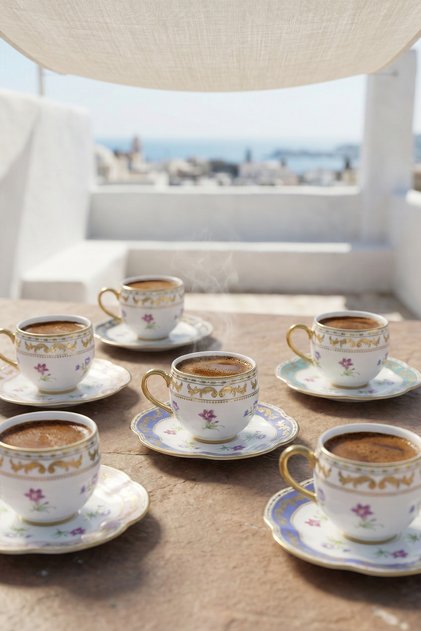 Jasmine 6-Person Porcelain Coffee Cup Set - 90 ml