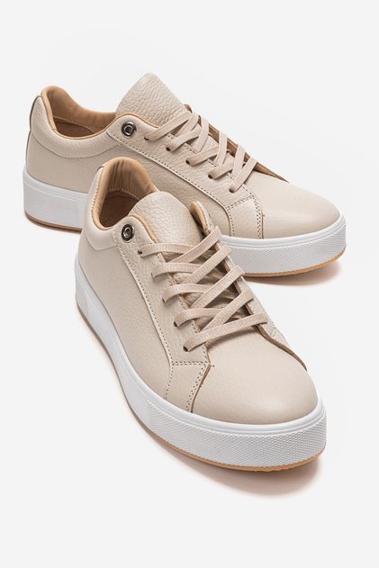 Pallen Beige Floter Genuine Leather Women's Casual Sports Shoes