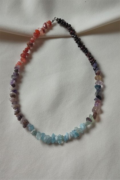 Certified Aquarius Natural Stone Necklace (Lal, Amethyst, Aquamarine, Fluorite, Agate)