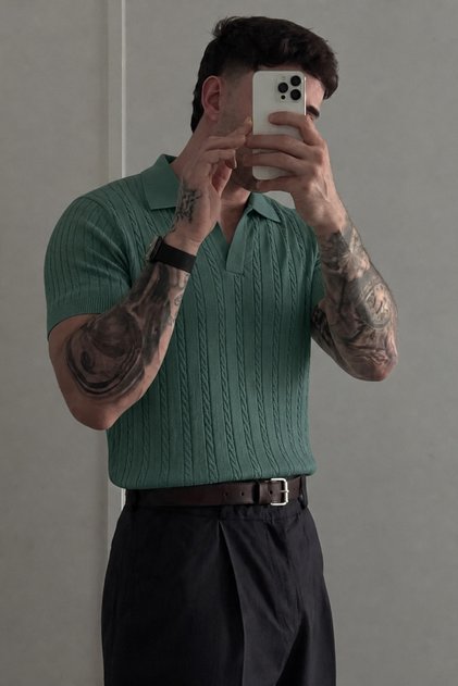 Men's Old Money Knitted Polo Collar Knitwear T-Shirt