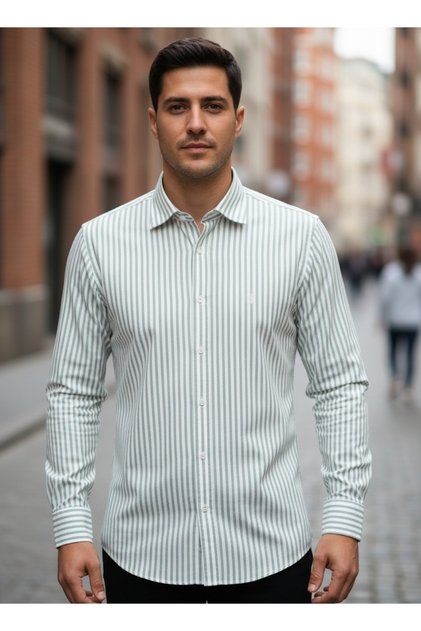 LAPEL ÇİZGİLİ YEŞİL GÖMLEK