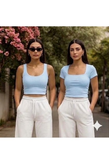 Women's 2-Pack Camisole Ribbed Fabric Body-Hugging Square Neck T-Shirt-Tank Top
