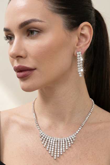 Accessories Zircon Stone 2-Piece Waterway Necklace and Earring Set - Wedding, Henna, Engagement Bridal Jewelry Set
