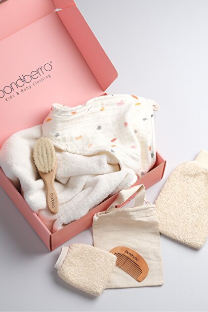 100% Cotton Terry Cloth Baby and Child Bathrobe Towel and Goat Hair Brush Comb Pouch Set (Leaf)