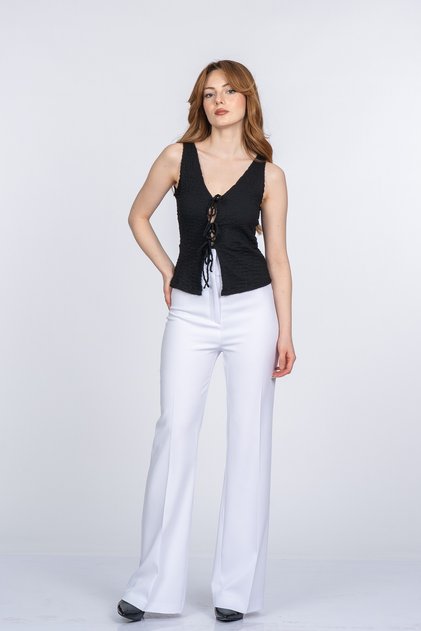 Women's Summer White Beltless High Waist Flare Stylish Casual Comfortable Pants 30394