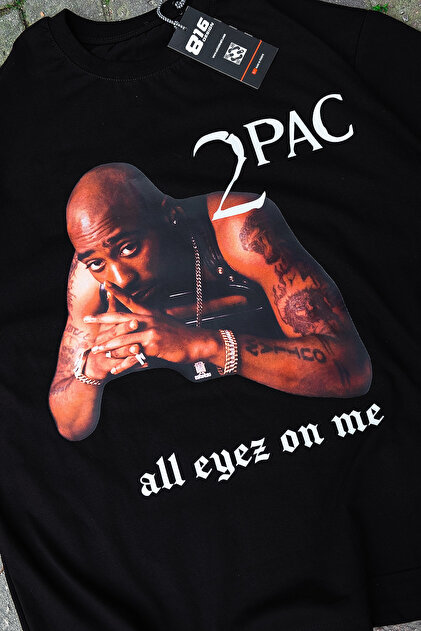 Sekizbiraltı 2pac Baskılı Oversize Unisex Siyah Tshirt - Fiyatı
