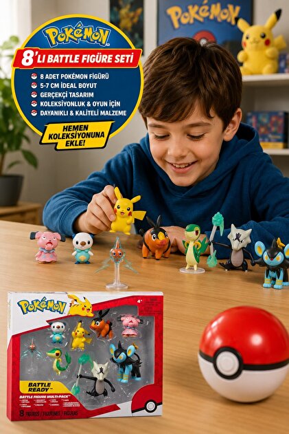 TOYFEST Pokemon 8'li Figür Seti Pikachu Tepig Oshawott Snivy Luxio