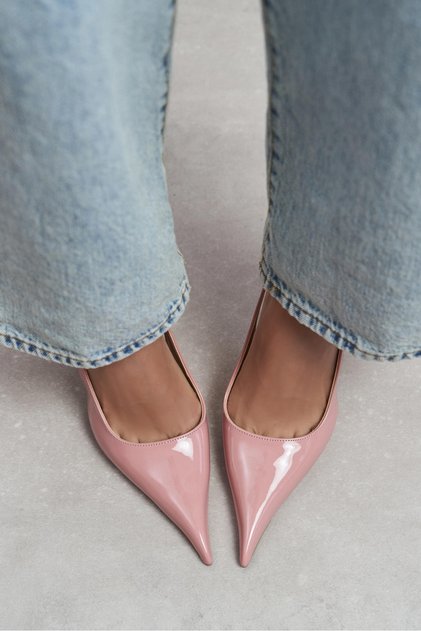 Gloria Dusty Rose Patent Leather Belt Detail Pointed Toe Women's Heeled Shoes