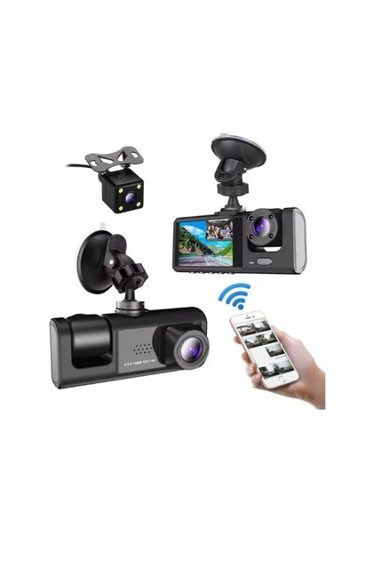 Cameră de bord triplă ProDrivers ® TriGuard, Full HD, WiFi, Aplicație, Filmare Frontală + Interior + Spate