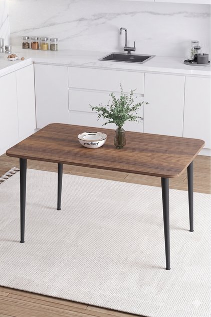 İskandinav Modern Oval Köşe 60x90 CM Metal Ayaklı Ceviz Mutfak-Yemek-Balkon-Çalışma Masası DAMLA