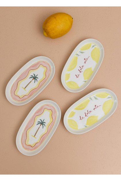 Italian Summer Oval Serving Plate Set of 4 17 cm