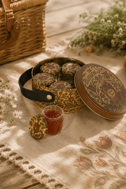 Home 1 L Vintage Desen Deri Saplı Kutu ve 5'li 30 ml Kavanoz Piknik Seti 140X65 mm