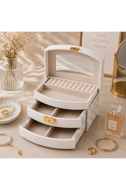 Luxury Leather-Look Jewelry and Gemstone Storage Box with Drawers Organizer