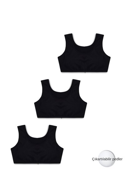 95% Cotton Girls' Lycra Combed Cotton Thick Strap Padded Training Bra Set of 3 / Half Tank Top