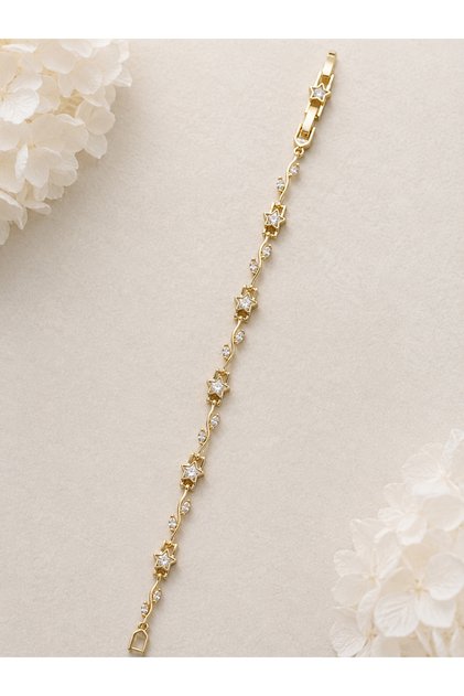 Star Stone Detailed Gold Look Women's Bracelet | Elegant and Radiant Stylish Design