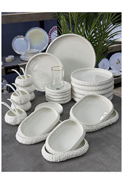 Canba Venüs Butik Altın 61 Parça 12 Kişilik Kristal Lüx Sofra