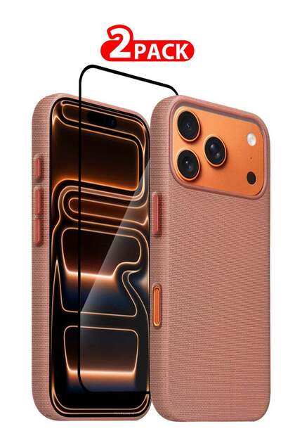 iPhone 17 Pro Max Tech Woven Protective Case - Lightweight Slim Fit and Enhanced Grip with 3D Screen Protector - Light Brown-2
