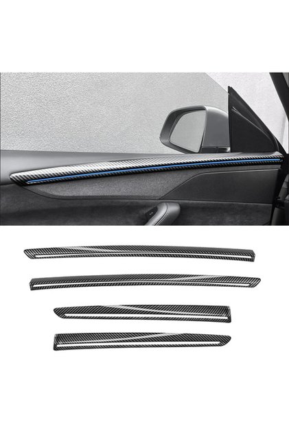 Door Trim Top Cover Fitting for Tesla Model Y Juniper 4 Pieces Glossy Carbon
