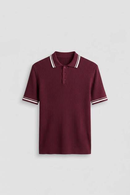 Men's Regular Fit Cotton Polo Collar T-Shirt with Contrast Detail, Burgundy