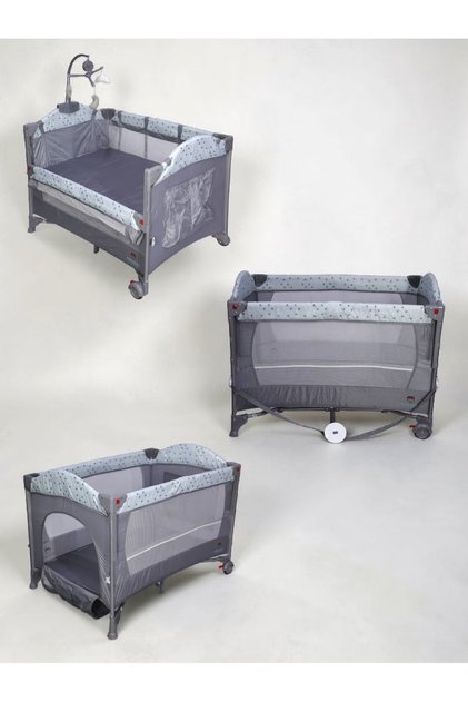 Baby Playpen and Bedside Crib, 4-in-1 Portable Travel Cot with Attachment Straps for Parents' Bed, Height-Adjustable Next-to-Me Bassinet, Infant Playard with Toy Mobile & Wheels