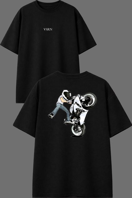 Cool Biker Movement 1 Design Front and Back Printed Black Oversize t Shirt