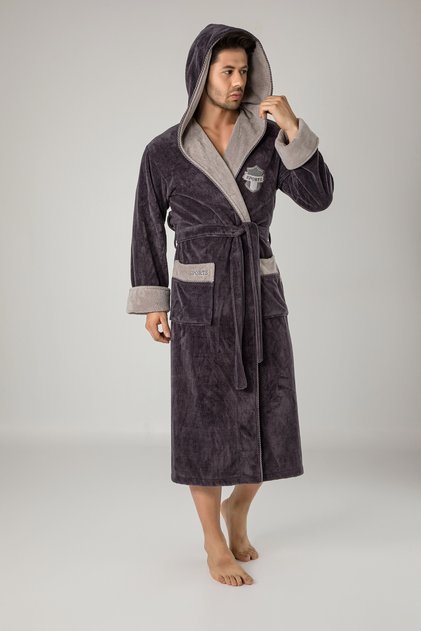 Men's Hooded Sports Embroidered Bamboo Cotton Soft Absorbent Luxury Bathrobe