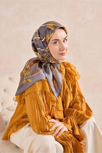 Tivil Silk Scarf 11530 - 07 Indigo Blue - Gold Belt Pattern