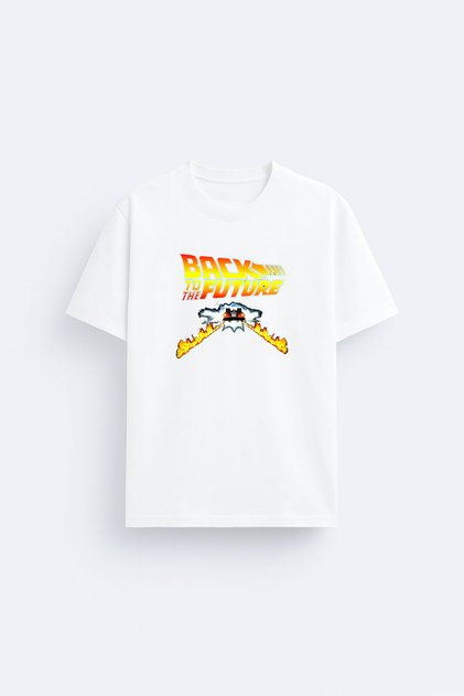 Back to the Future Printed Crew Neck White T-Shirt T-Shirt