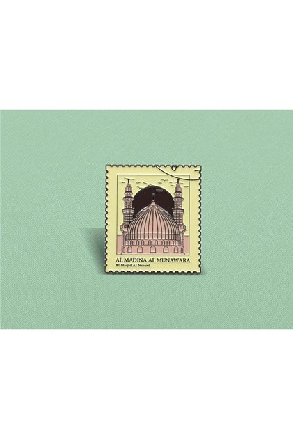 Brooch - Green Dome Postage Stamp Style - Pin Fastening Method