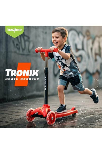 Tronix Skate Scooter for Kids with LED PU Wheels, 3 Wheel Kick Scooter (Red)
