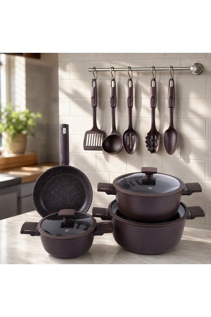 Classic Brown Color Luxury 12Pcs Cookware Set |