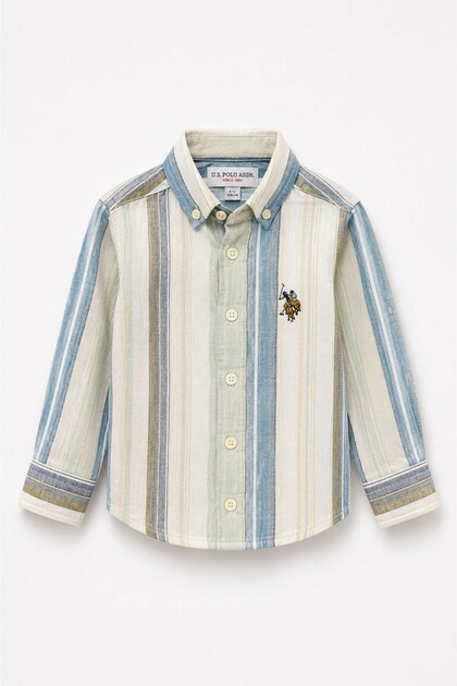 U.S. Polo Assn Boys' Long Sleeve Striped Shirt 4-14 Years Old Green