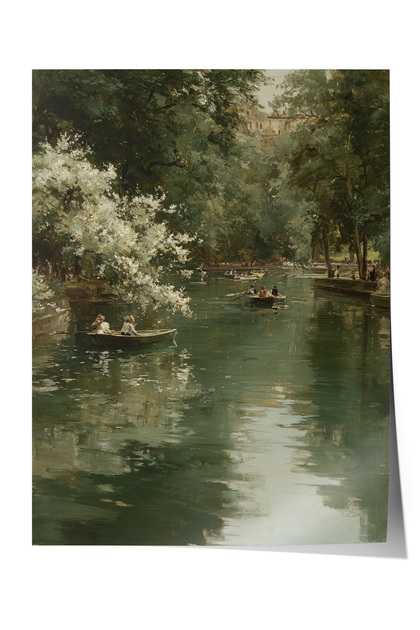 Vintage Duvar Posteri, Yeşil Nehir ve Sandal Poster No: 20144